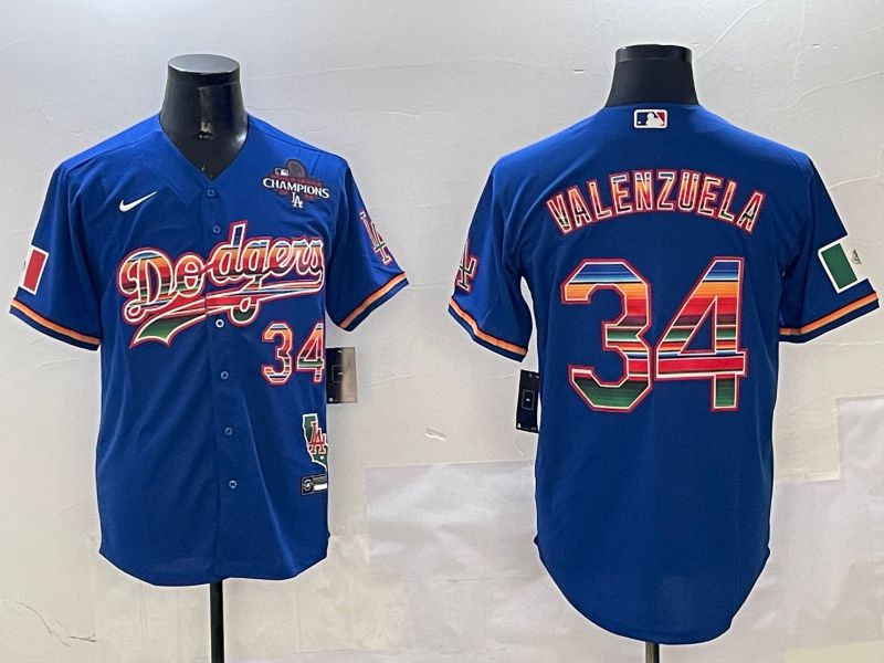 Men Los Angeles Dodgers 34 Valenzuela Blue Fashion Game 2025 Nike MLB Jersey style 3123